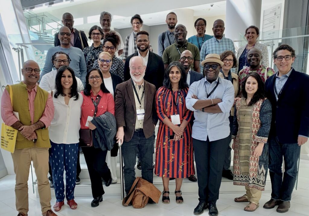 Dr. Neelofer Qadir and Dr. Omar Ali with colleagues from around the world at the “Global Africa meets Global Asia” workshop at NYU Abu Dhabi in 2023, co-convened by Dr. Shobana Shankar and Dr. David Ludden (center)