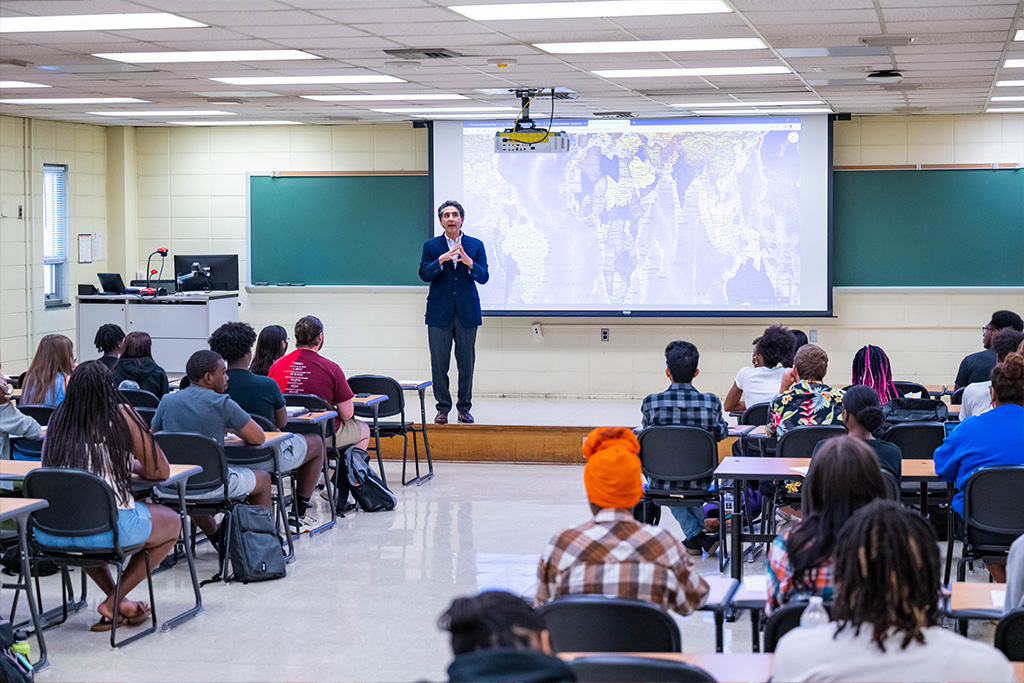 AADS class scene with map on projector screen