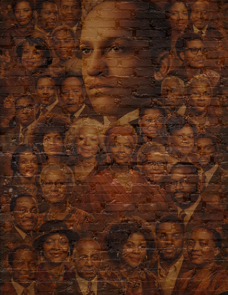 decorative collage of prominent African Americans
